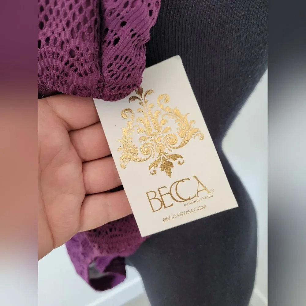 NEW BECCA Swim One Piece Swimsuit Purple Play Crochet Festival Beach Resort XS - Picture 5 of 8